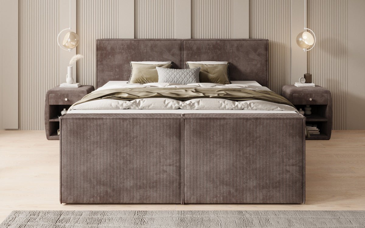 Box spring bed Ophelia II with lift-up storage in Corduroy