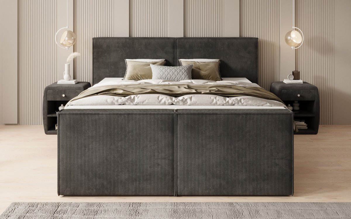 Box spring bed Ophelia II with lift-up storage in Corduroy