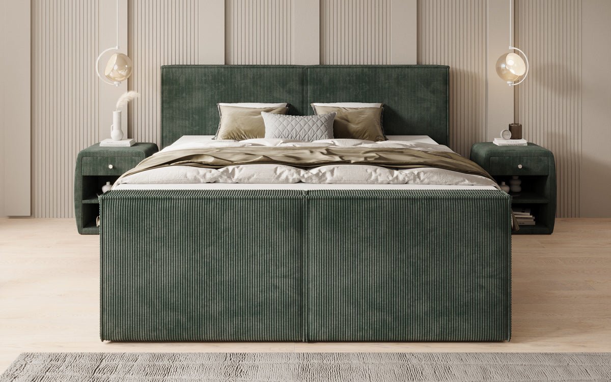 Box spring bed Ophelia II with lift-up storage in Corduroy