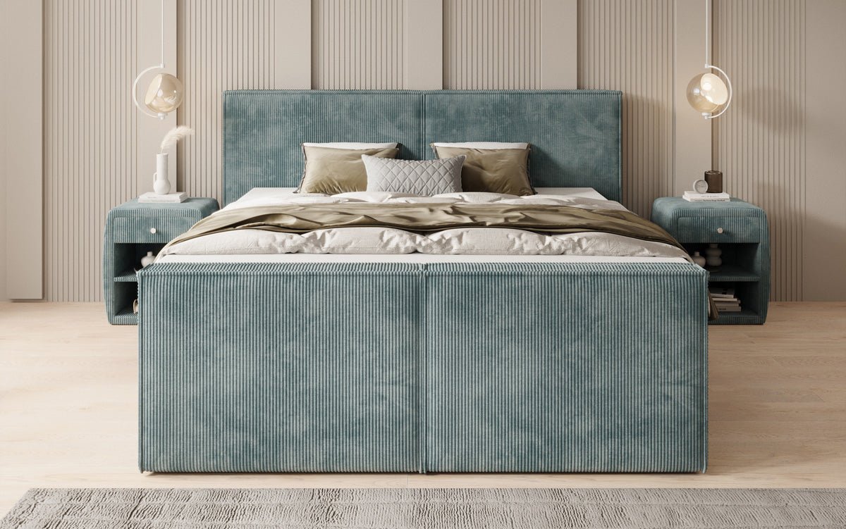 Box spring bed Ophelia II with lift-up storage in Corduroy
