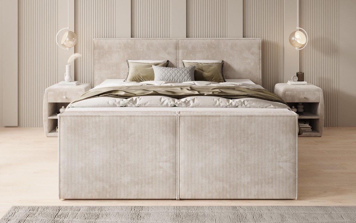 Box spring bed Ophelia II with lift-up storage in Corduroy
