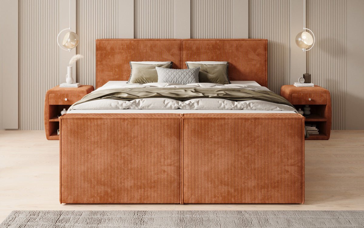 Box spring bed Ophelia II with lift-up storage in Corduroy