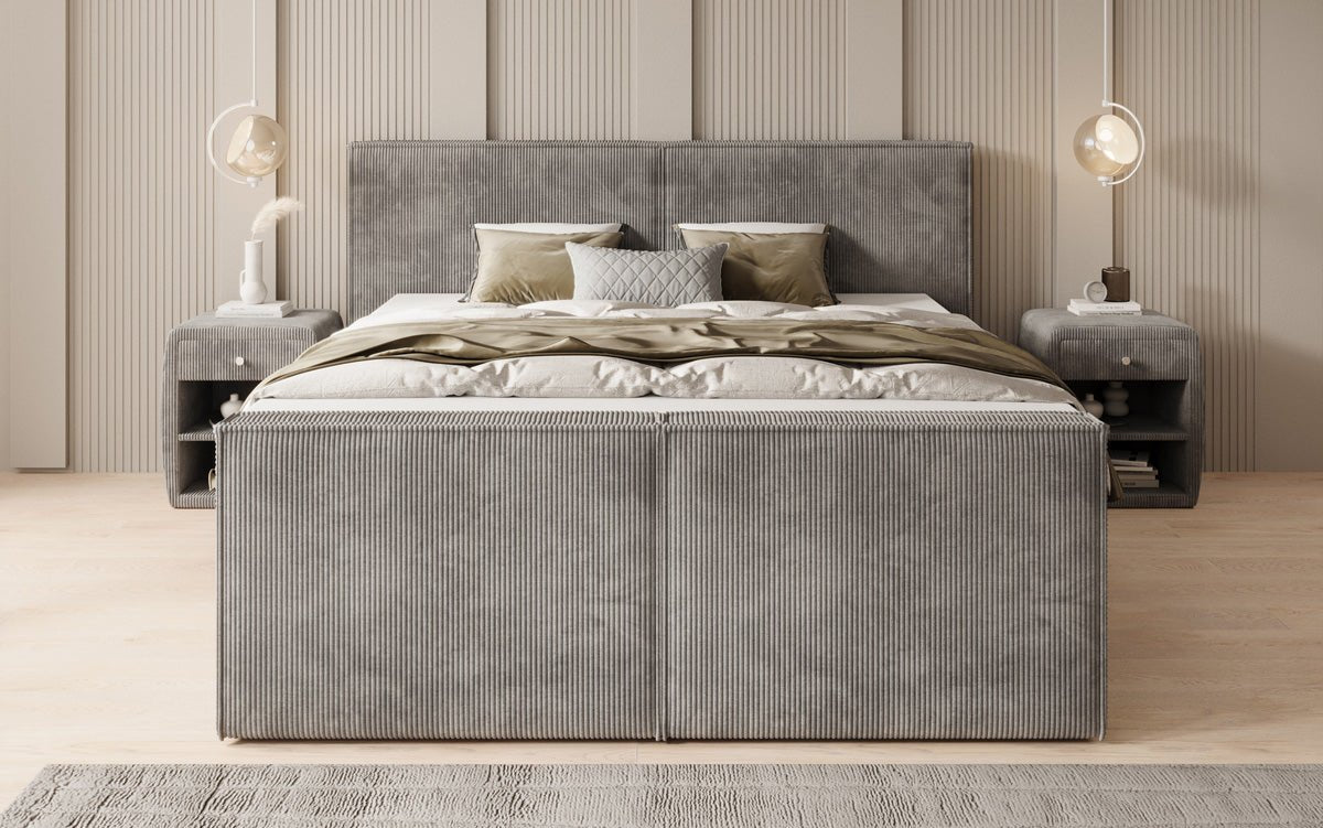 Box spring bed Ophelia II with lift-up storage in Corduroy