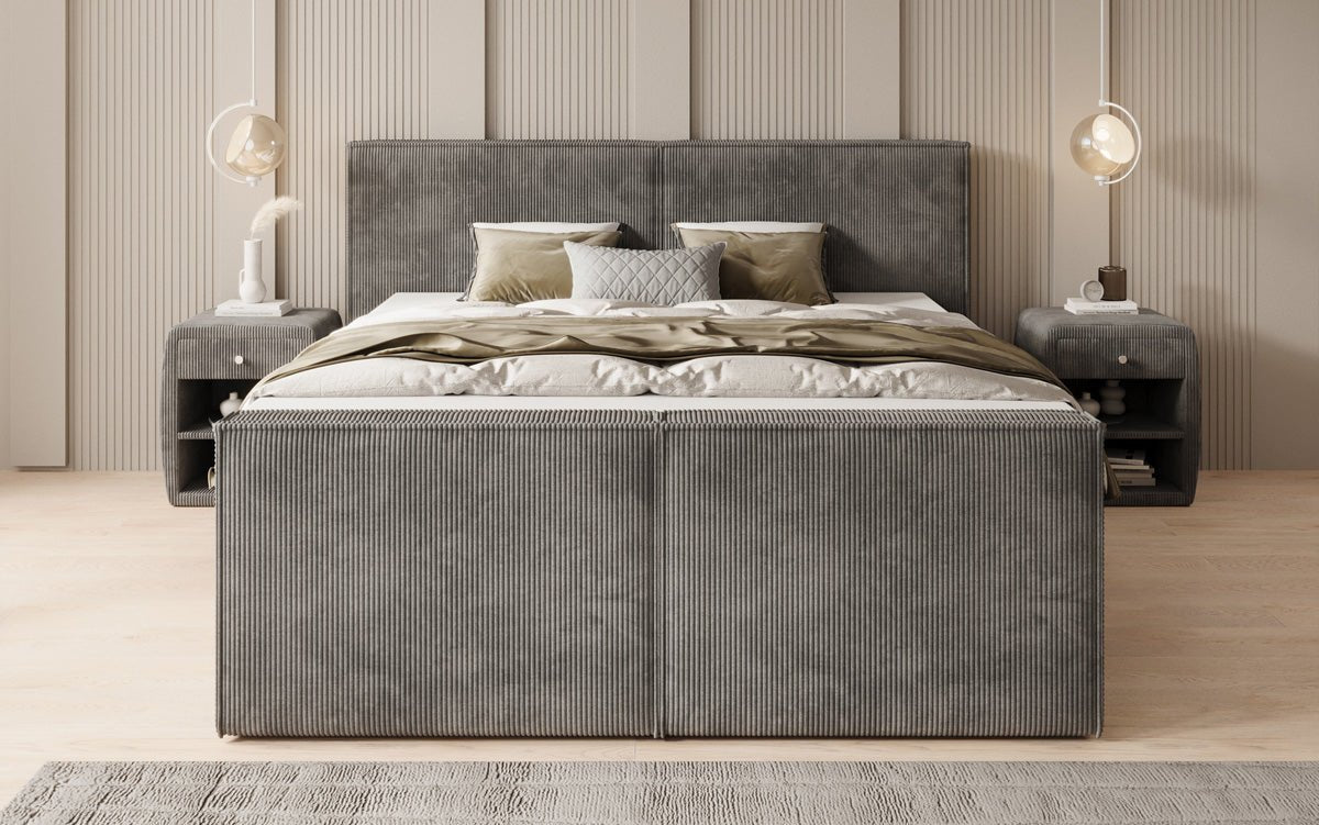 Box spring bed Ophelia II with lift-up storage in Corduroy