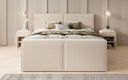 Box spring bed Ophelia II with lift-up storage in teddy bouclé