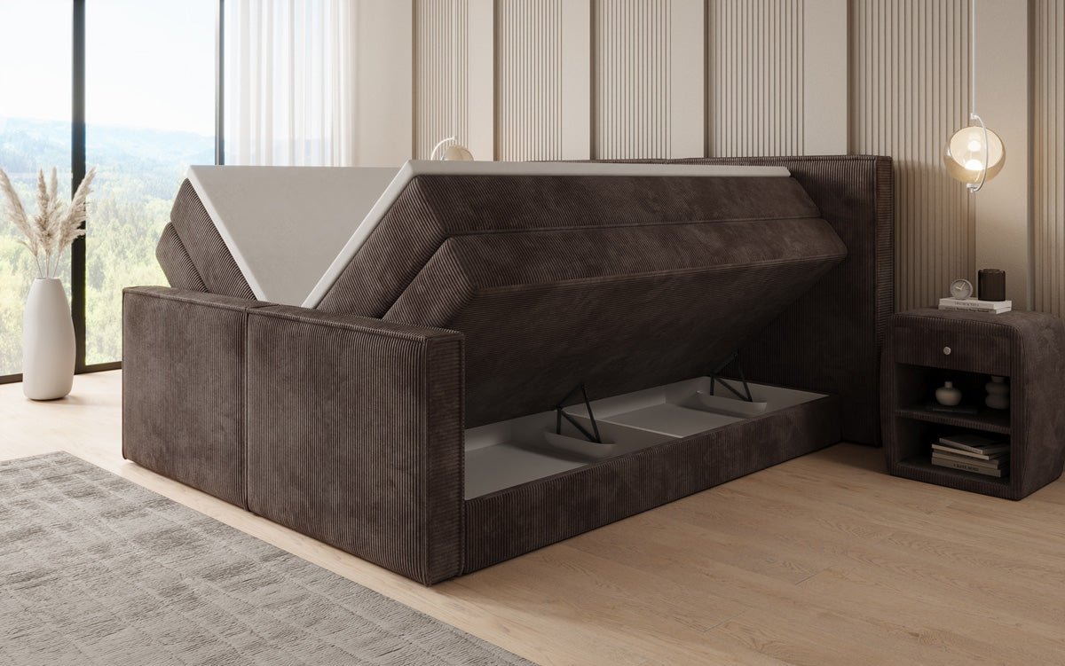 Box spring bed Ophelia II with lift-up storage in Corduroy