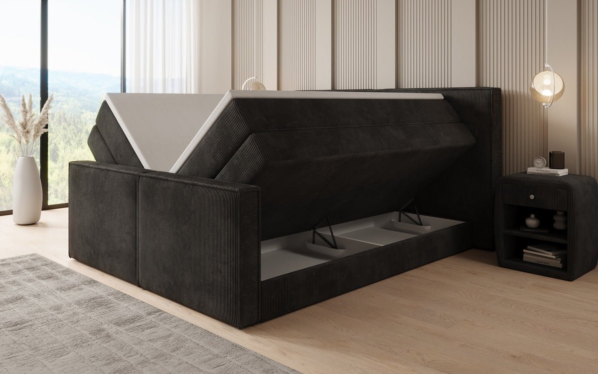 Box spring bed Ophelia II with lift-up storage in Corduroy
