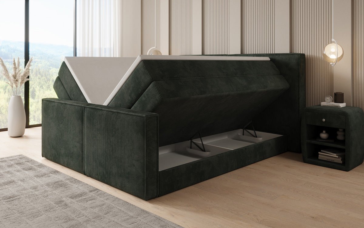 Box spring bed Ophelia II with lift-up storage in Corduroy