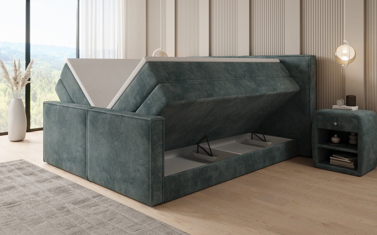 Box spring bed Ophelia II with lift-up storage in Corduroy