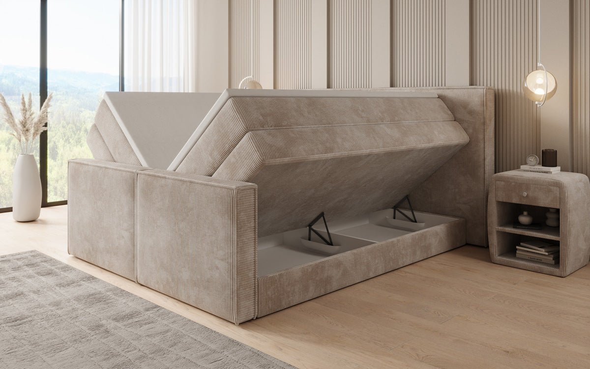 Box spring bed Ophelia II with lift-up storage in Corduroy