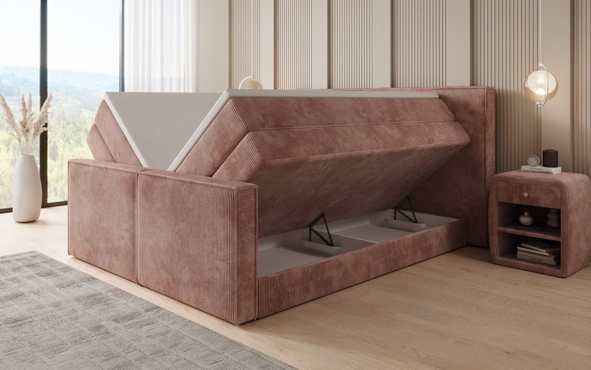 Box spring bed Ophelia II with lift-up storage in Corduroy