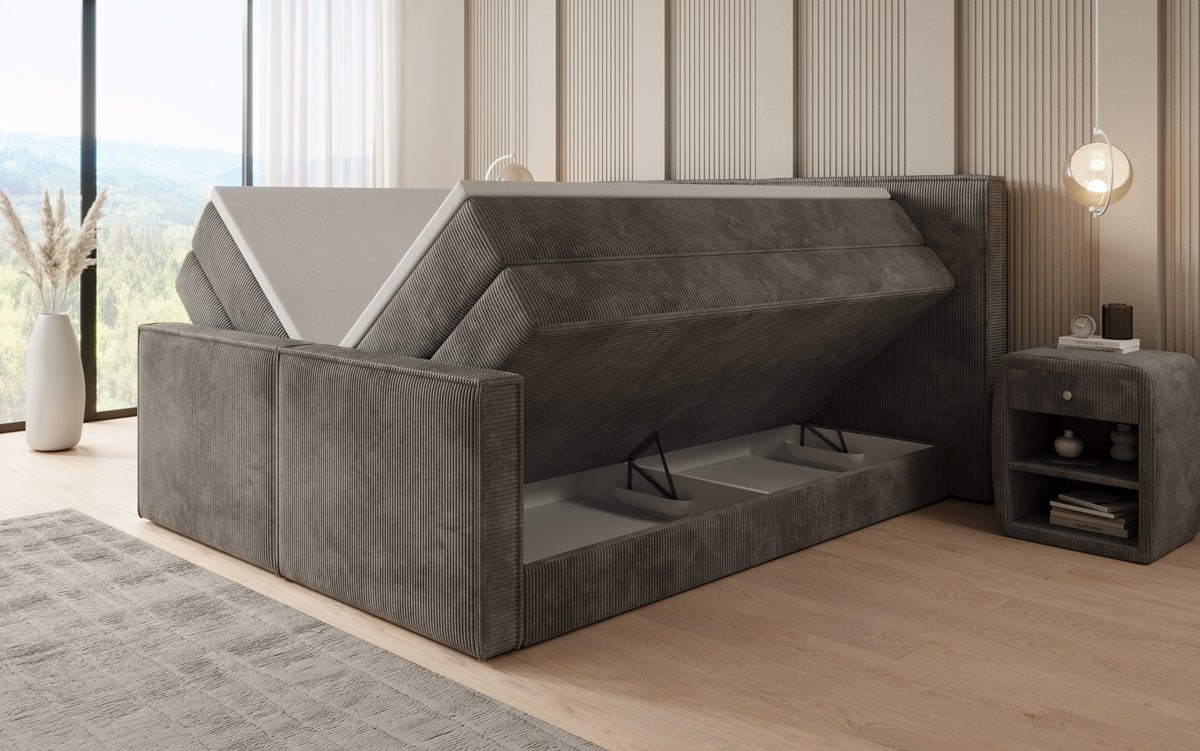 Box spring bed Ophelia II with lift-up storage in Corduroy