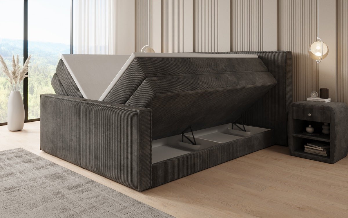 Box spring bed Ophelia II with lift-up storage in Corduroy