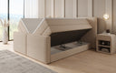 Box spring bed Ophelia II with lift-up storage in teddy bouclé