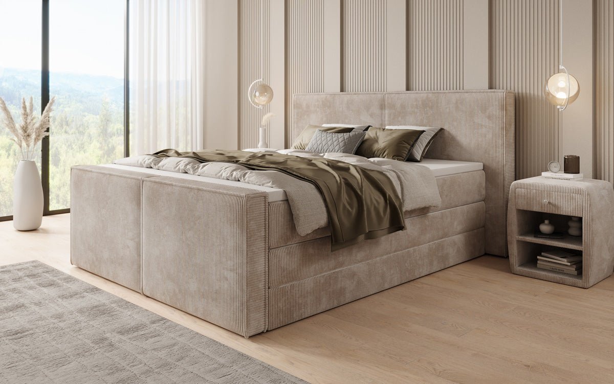 Box spring bed Ophelia II with lift-up storage in Corduroy