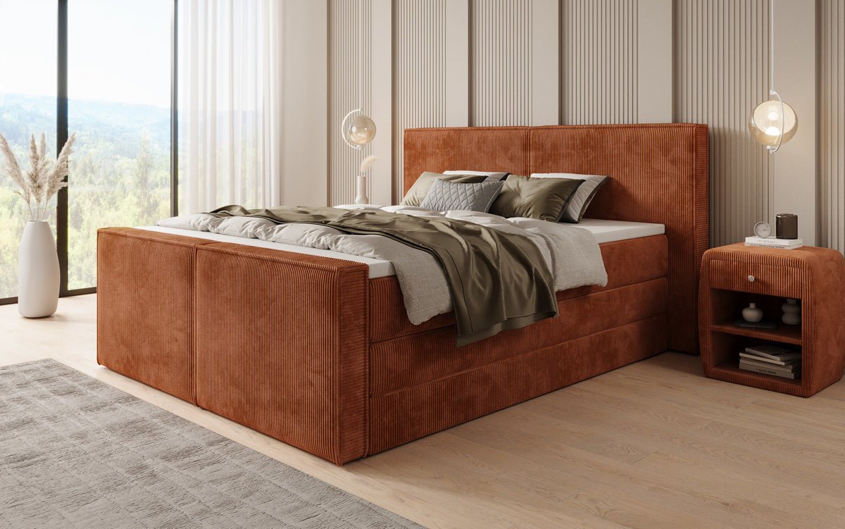 Box spring bed Ophelia II with lift-up storage in Corduroy
