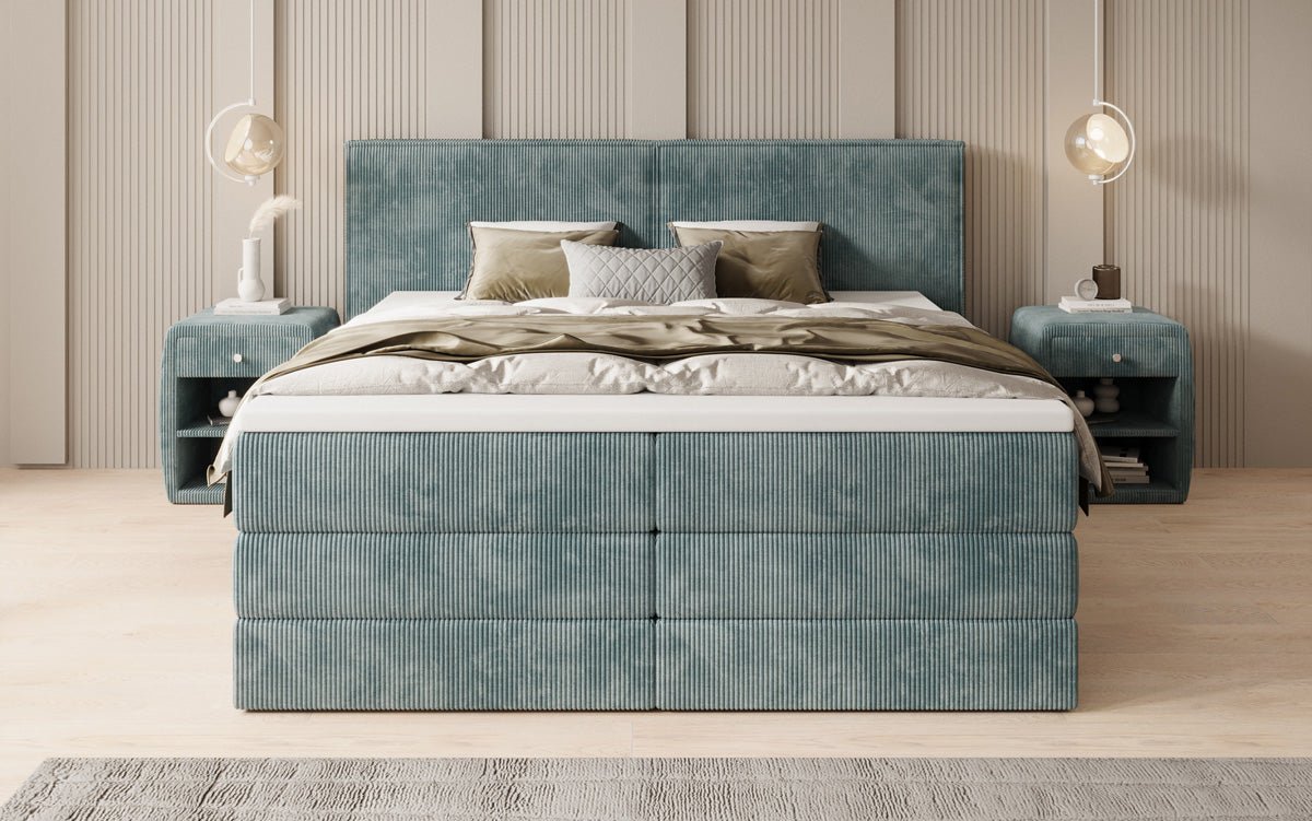 Boxspringbett Ophelia mit hochklappbarem Stauraum in Cord