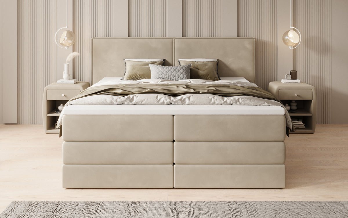 Box spring bed Ophelia with lift-up storage in velvet