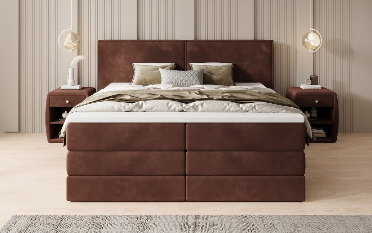 Box spring bed Ophelia with lift-up storage in velvet