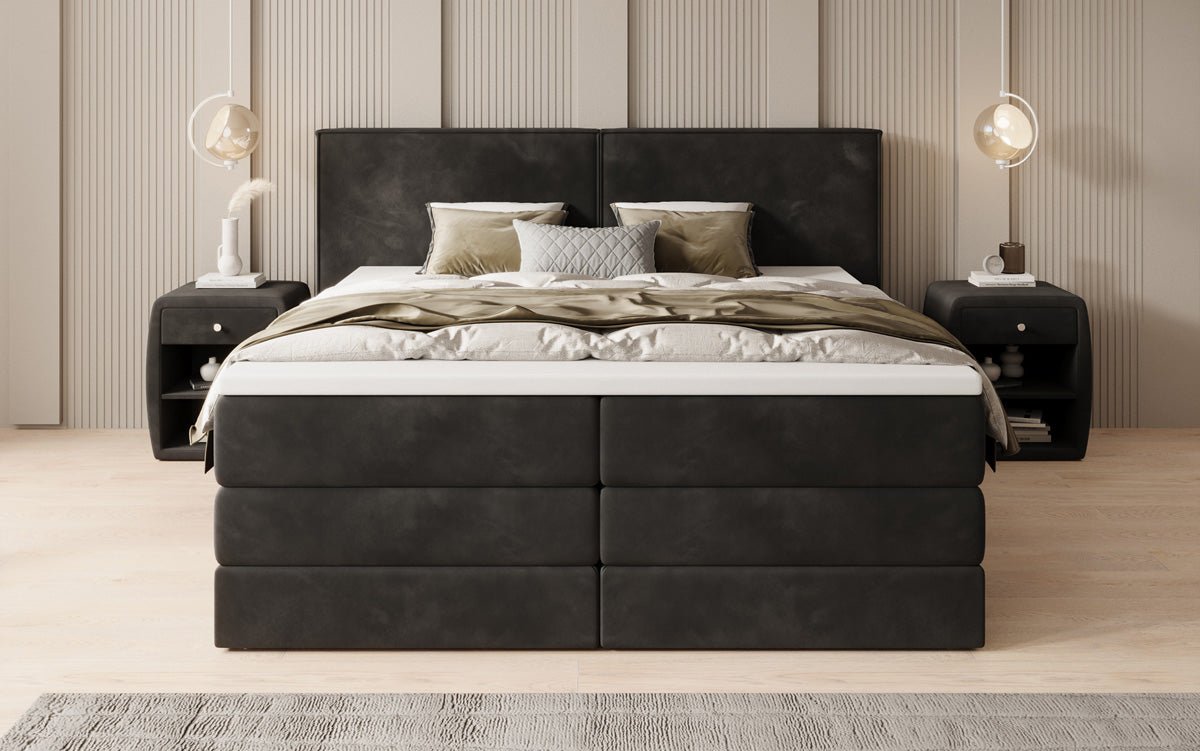 Box spring bed Ophelia with lift-up storage in velvet
