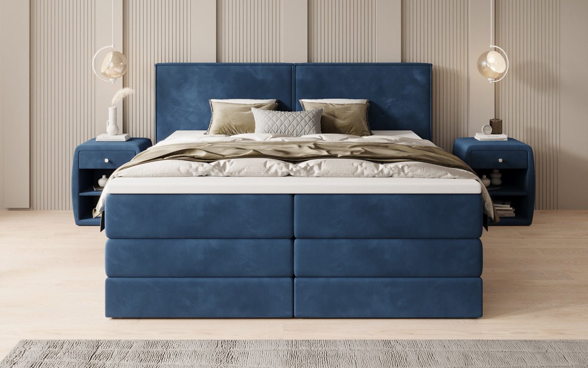 Box spring bed Ophelia with lift-up storage in velvet
