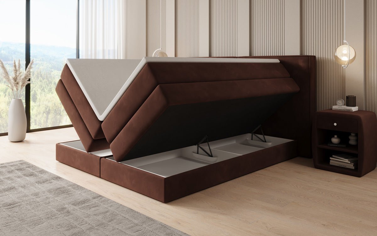 Box spring bed Ophelia with lift-up storage in velvet