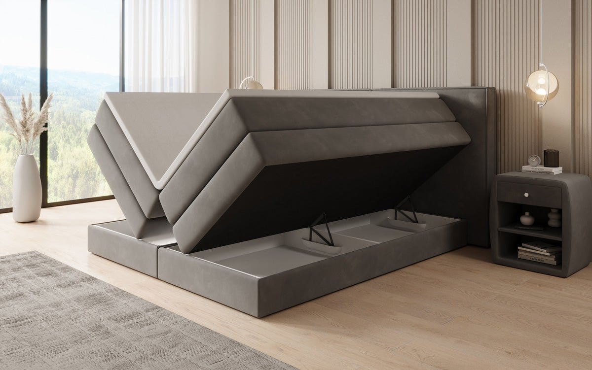 Box spring bed Ophelia with lift-up storage in velvet