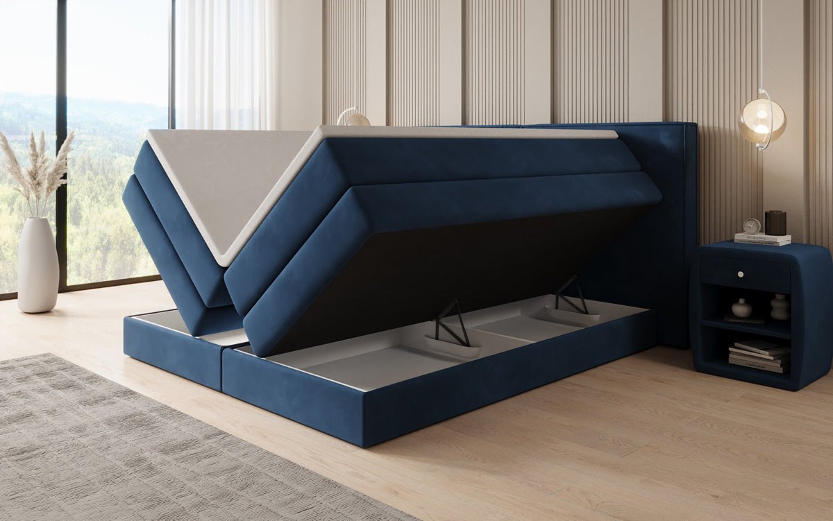 Box spring bed Ophelia with lift-up storage in velvet