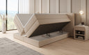 Box spring bed Ophelia with lift-up storage in teddy bouclé