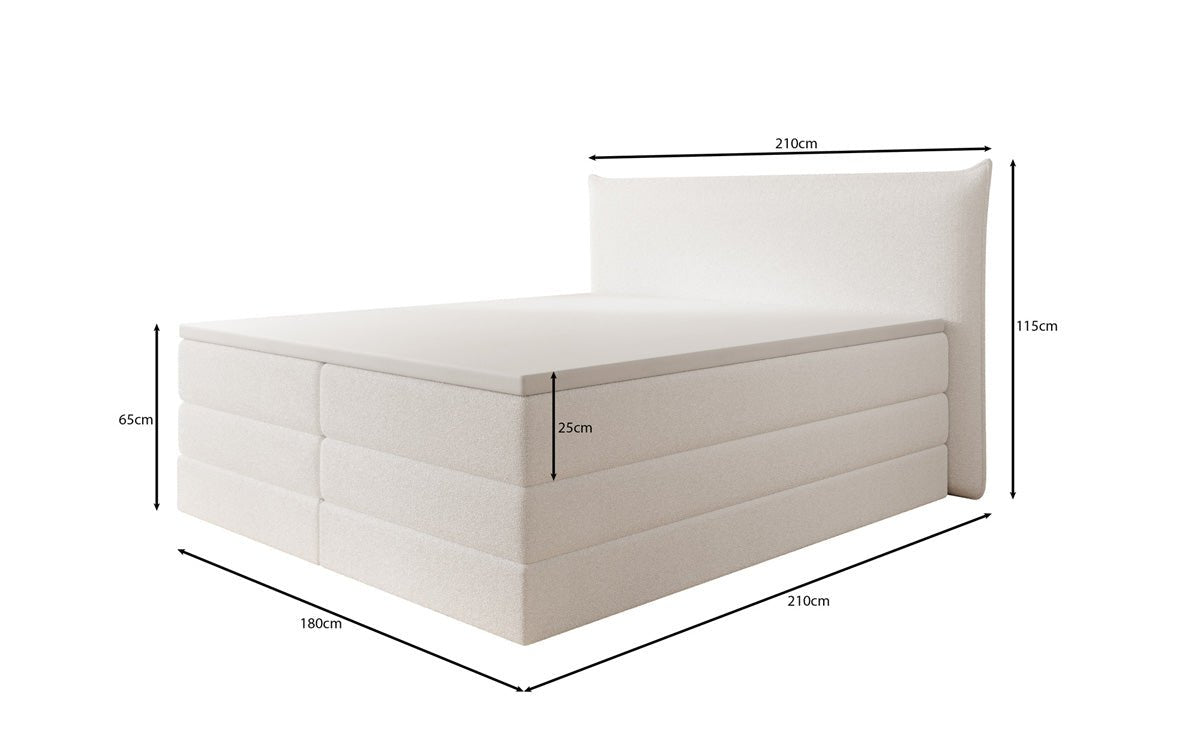 Box spring bed Liana with lift-up storage in teddy bouclé