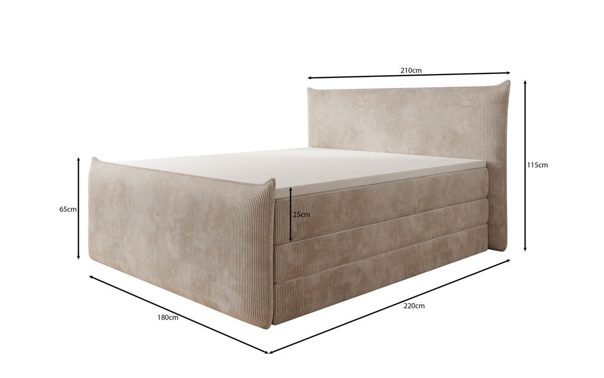 Box spring bed Liana II with lift-up storage in Corduroy