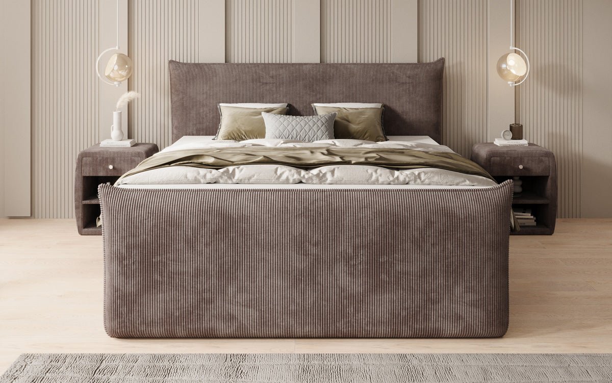Box spring bed Liana II with lift-up storage in Corduroy