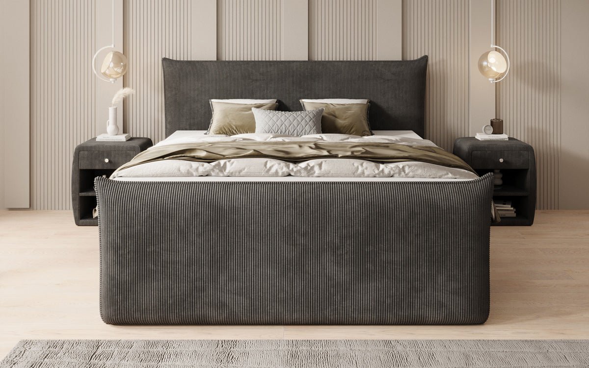 Box spring bed Liana II with lift-up storage in Corduroy