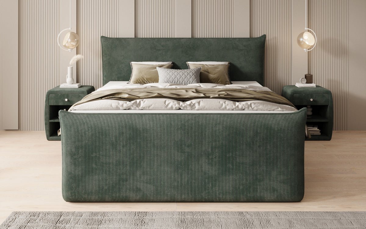 Box spring bed Liana II with lift-up storage in Corduroy
