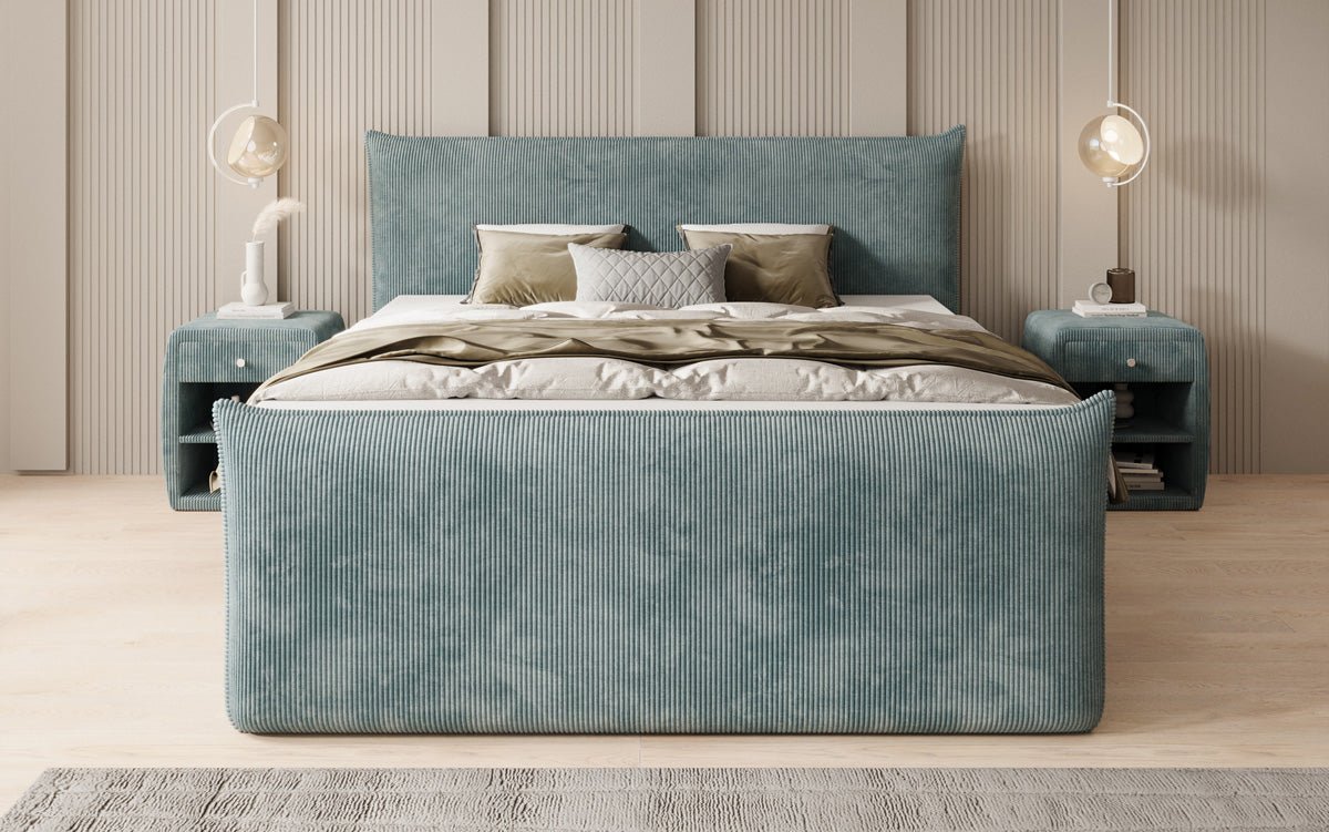 Box spring bed Liana II with lift-up storage in Corduroy