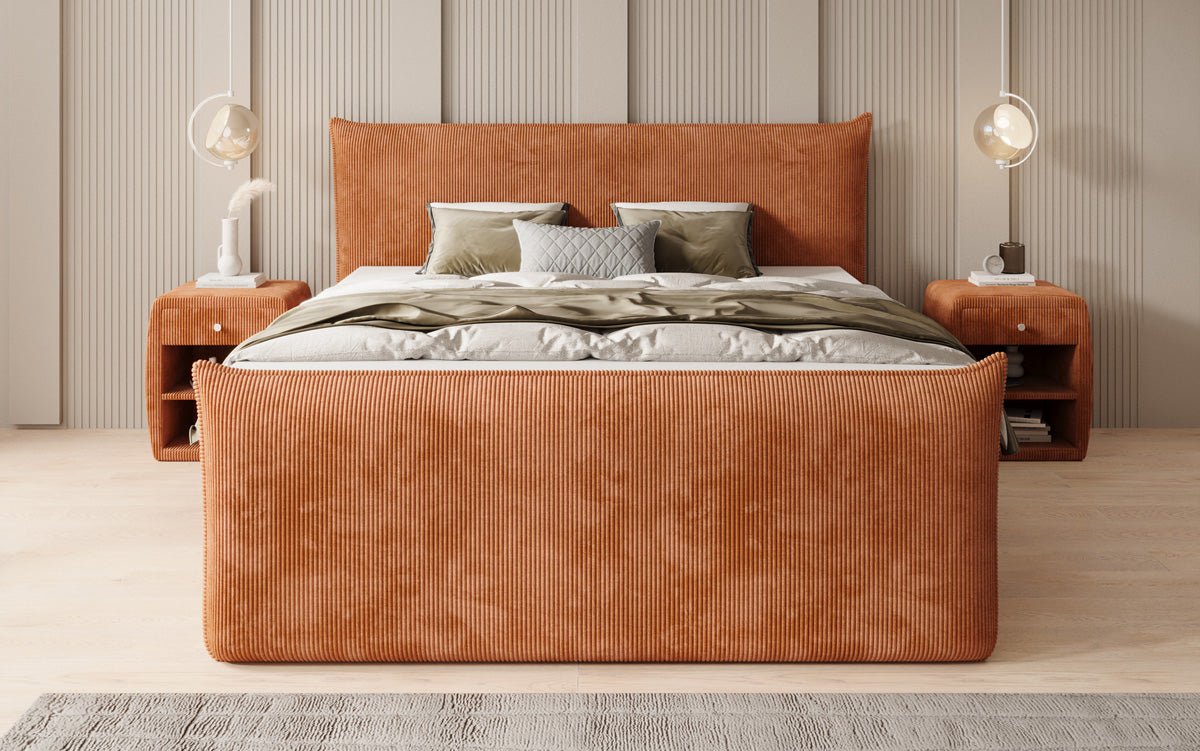 Box spring bed Liana II with lift-up storage in Corduroy