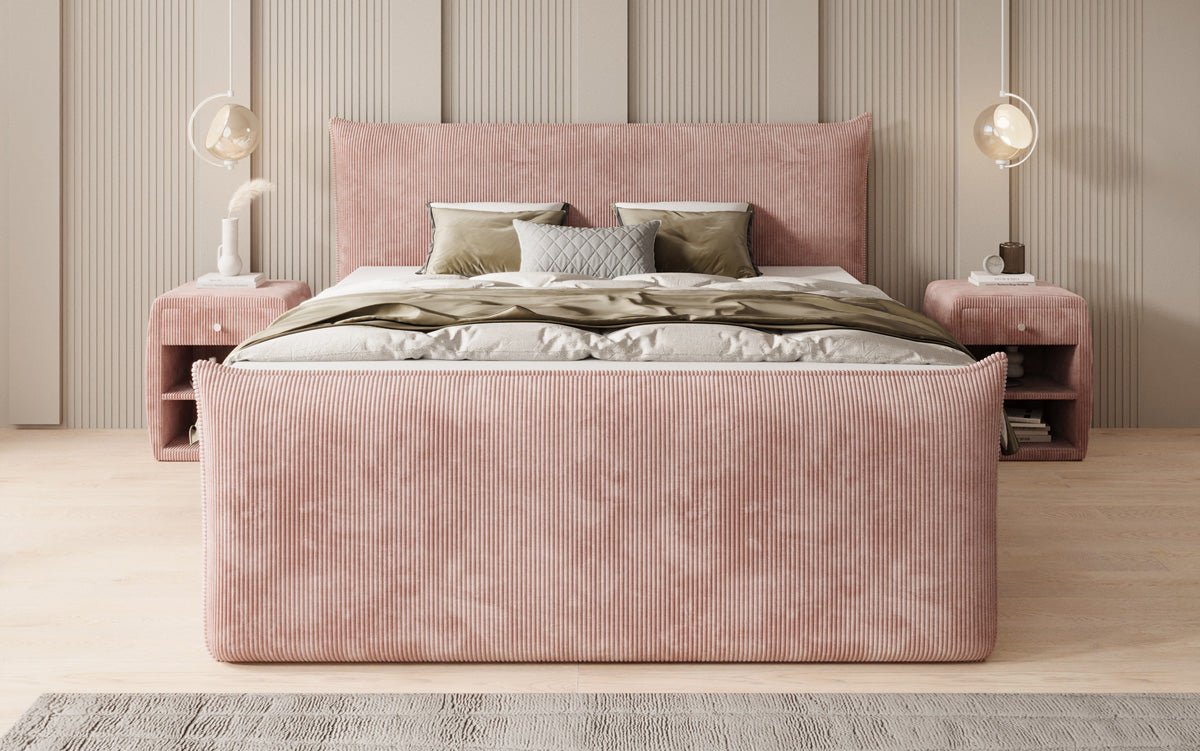 Box spring bed Liana II with lift-up storage in Corduroy