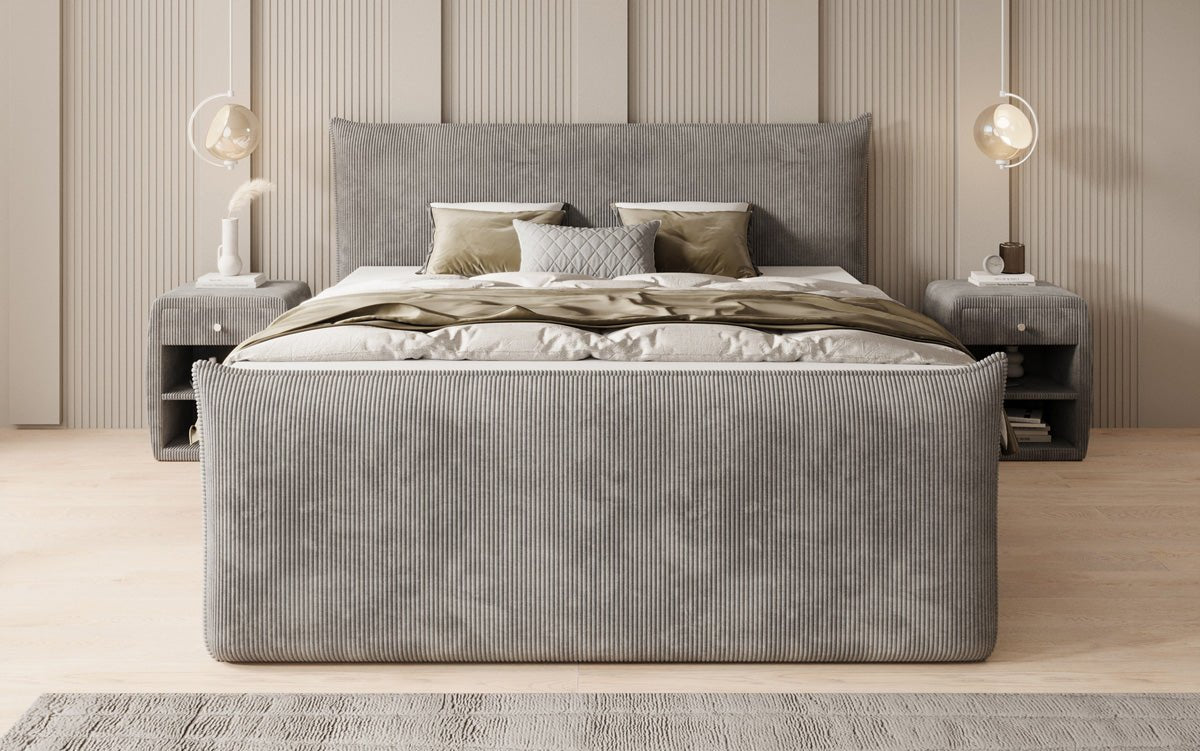 Box spring bed Liana II with lift-up storage in Corduroy