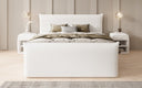 Box spring bed Liana II with lift-up storage in teddy bouclé