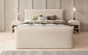 Box spring bed Liana II with lift-up storage in teddy bouclé