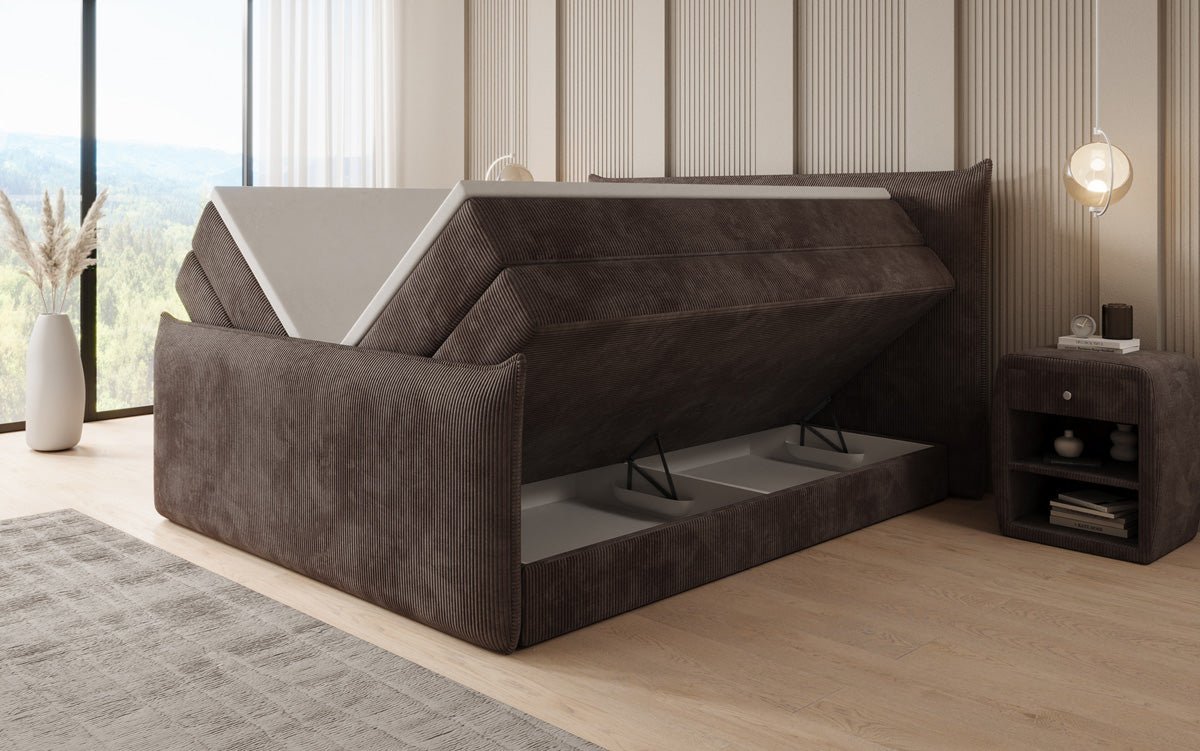 Box spring bed Liana II with lift-up storage in Corduroy