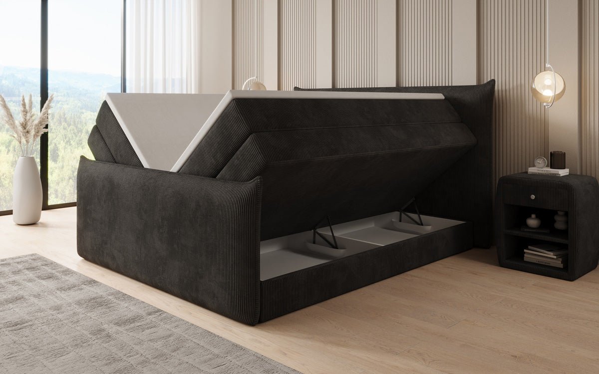 Box spring bed Liana II with lift-up storage in Corduroy