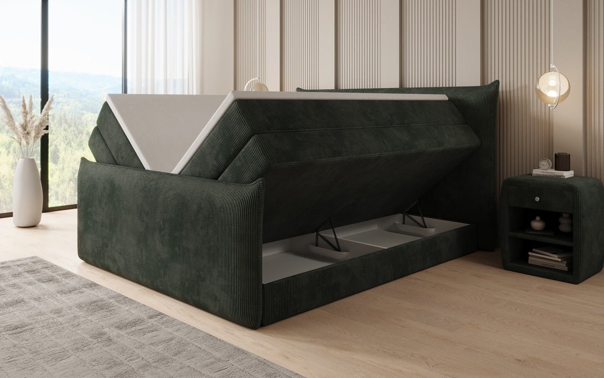 Box spring bed Liana II with lift-up storage in Corduroy