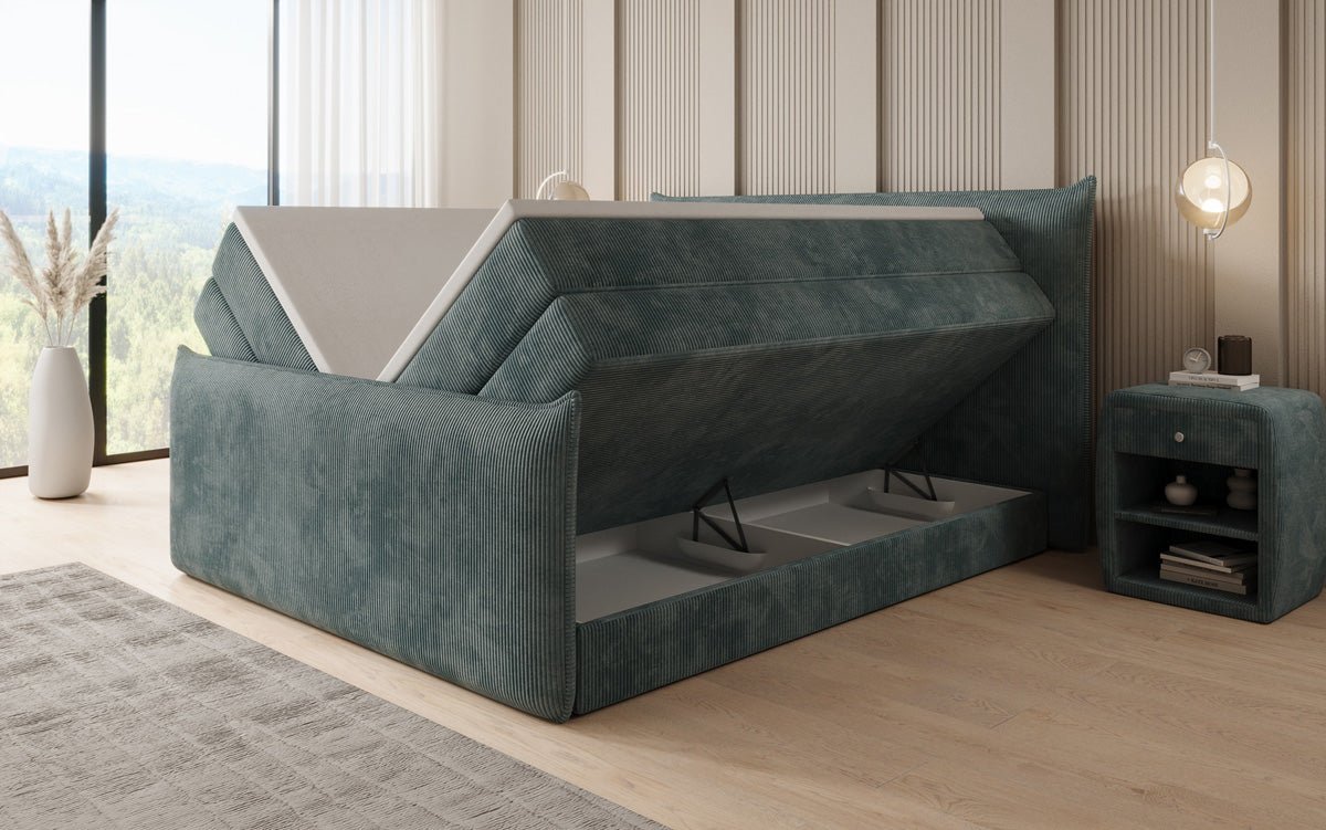 Box spring bed Liana II with lift-up storage in Corduroy