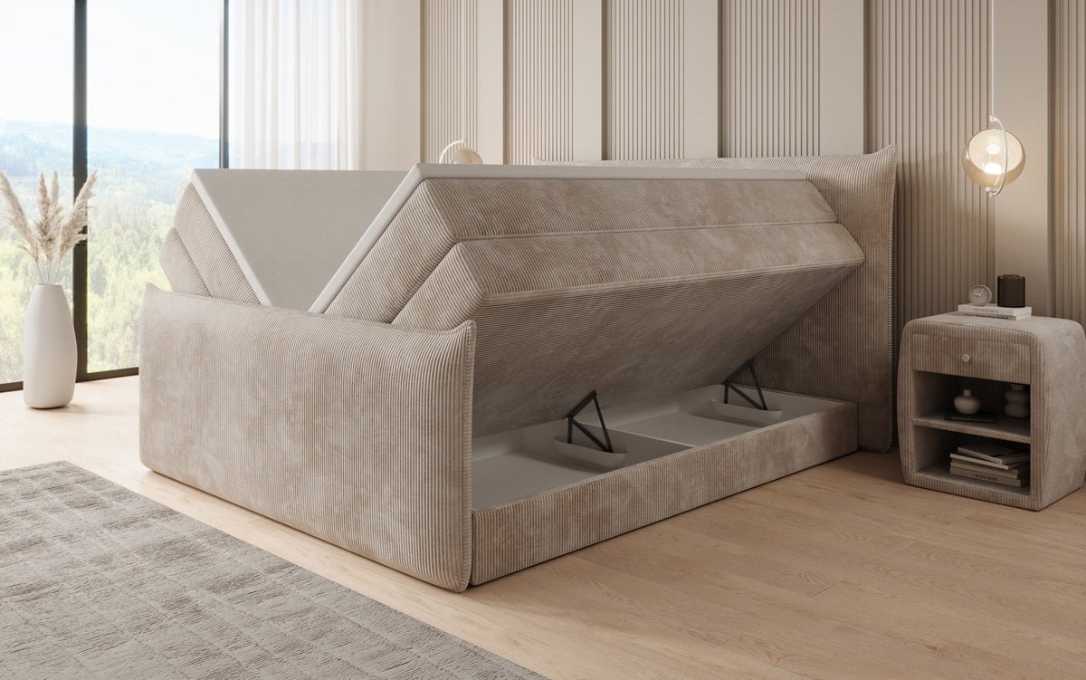 Box spring bed Liana II with lift-up storage in Corduroy