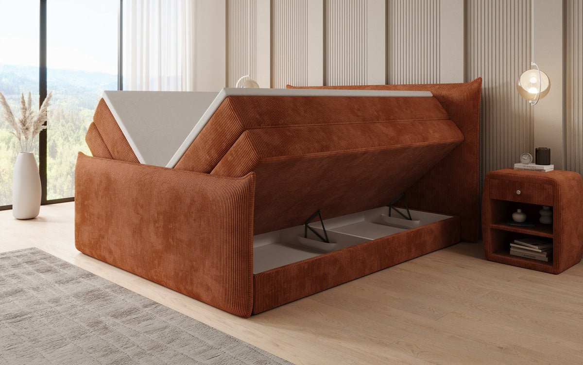 Box spring bed Liana II with lift-up storage in Corduroy