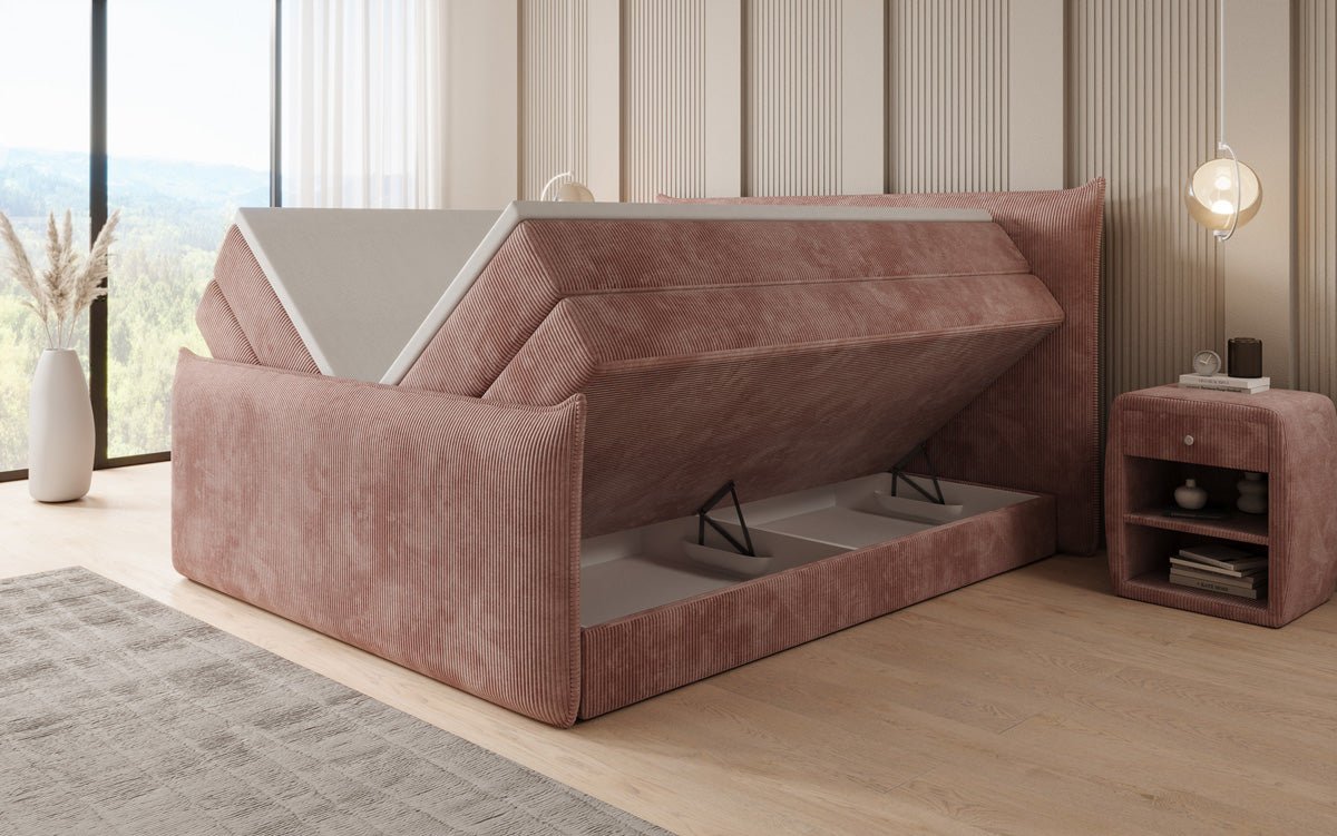 Box spring bed Liana II with lift-up storage in Corduroy