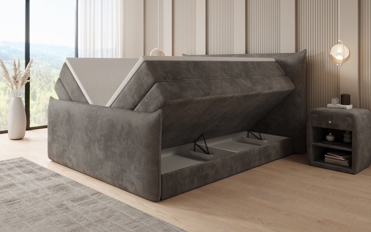 Box spring bed Liana II with lift-up storage in Corduroy