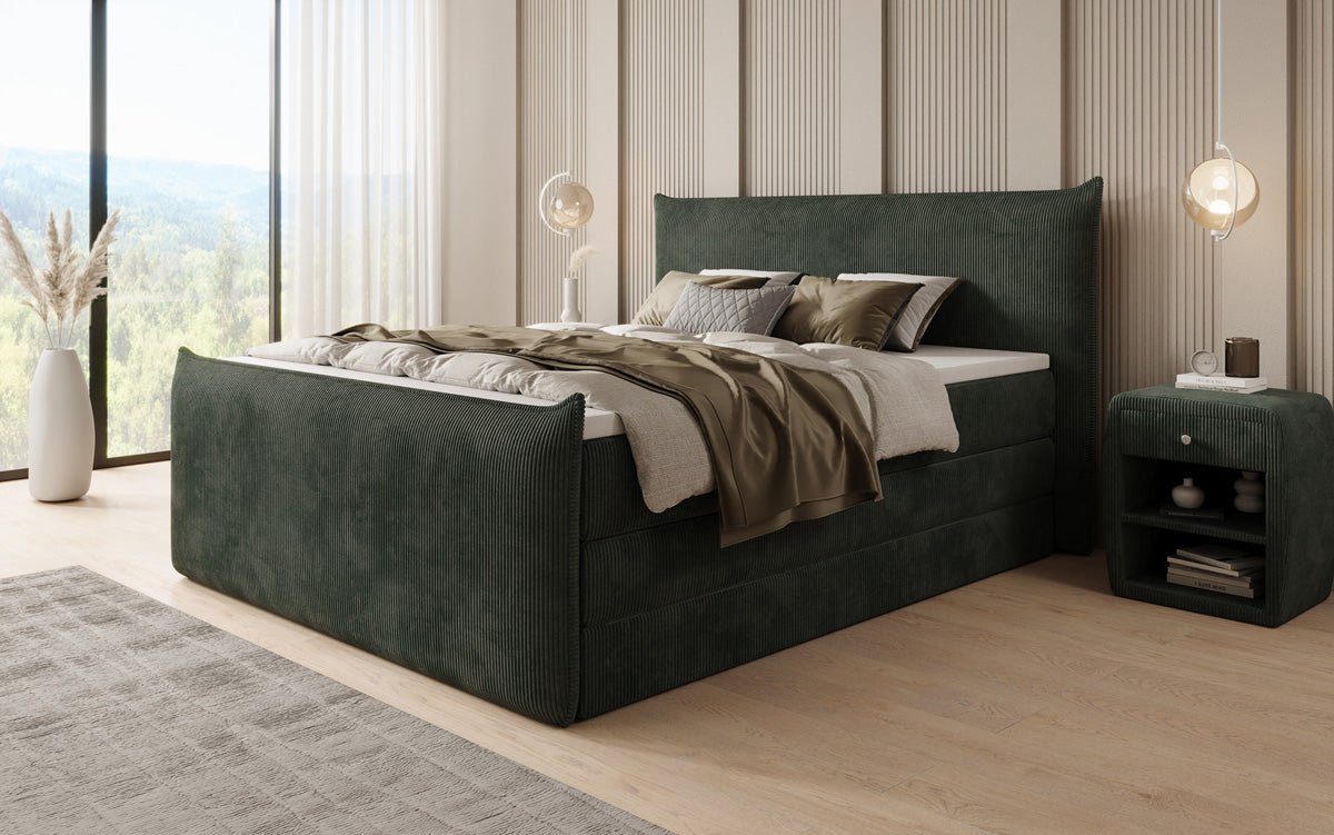 Box spring bed Liana II with lift-up storage in Corduroy