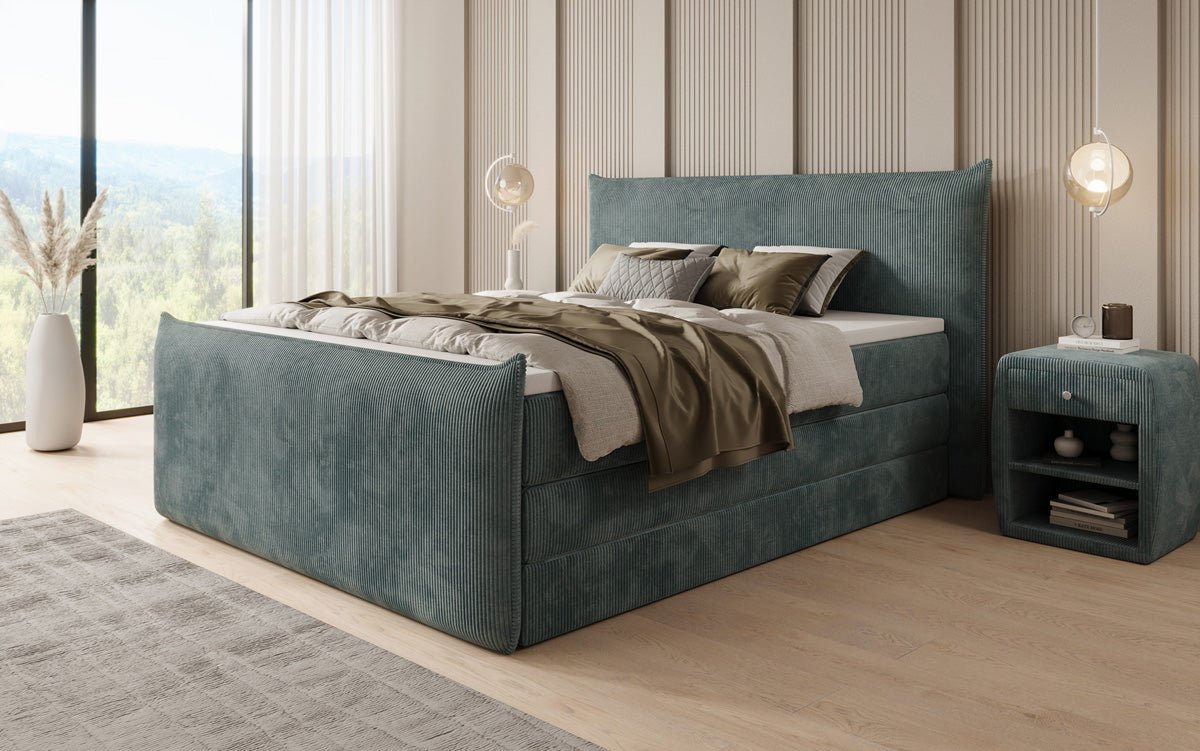 Box spring bed Liana II with lift-up storage in Corduroy